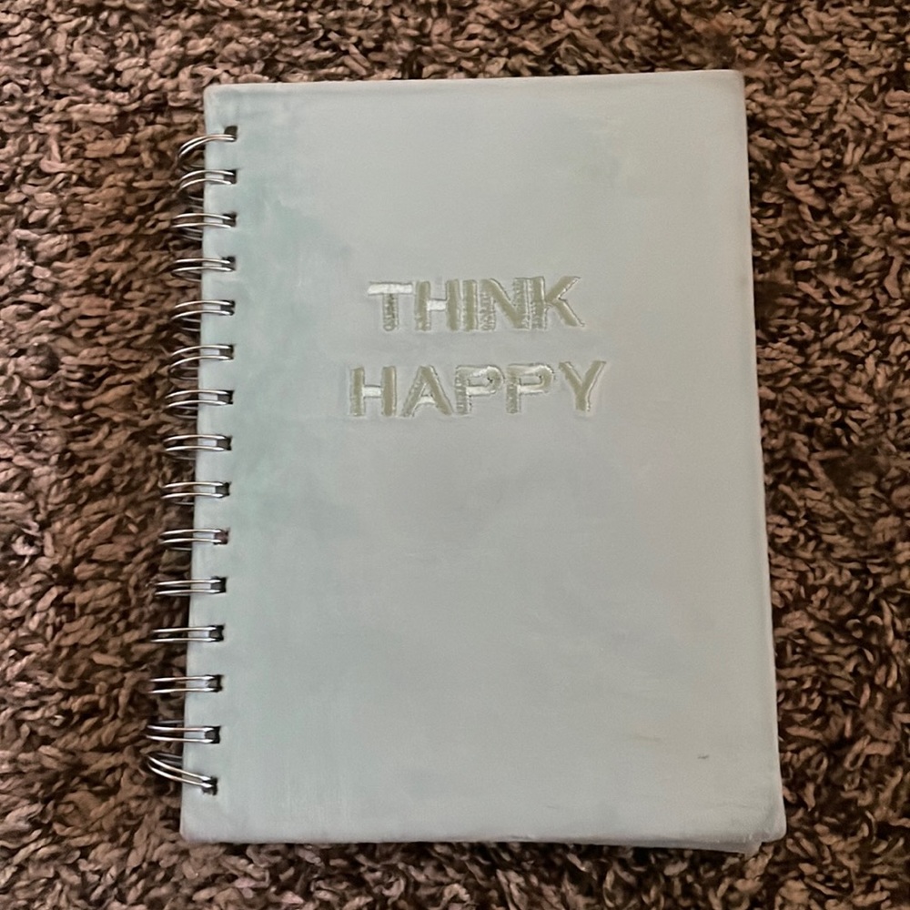 Cute think happy notebook with metal spiral soft touch also really soft